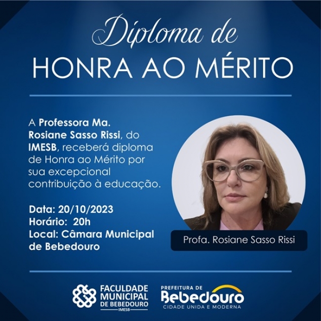 Professora do IMESB recebe Diploma de Honra ao Mérito