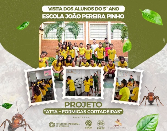 Alunos da Escola João Pereira Pinho visitam projeto sobre formigas cortadeiras na Faculdade Municipal de Bebedouro
